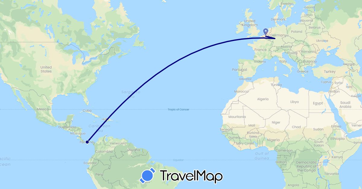 TravelMap itinerary: driving in Belgium, Germany, Panama (Europe, North America)